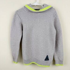 Blue Seven Boys Knit Hoodie Sweater Gray Neon Green Trim Size 5 / 110